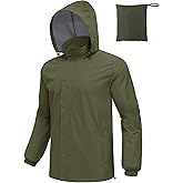 COOFANDY Men's Rain Jacket Waterproof Packable Raincoat Lightweight Rain Shell Hood Travel Golf Hiking Cycling Zip Pockets