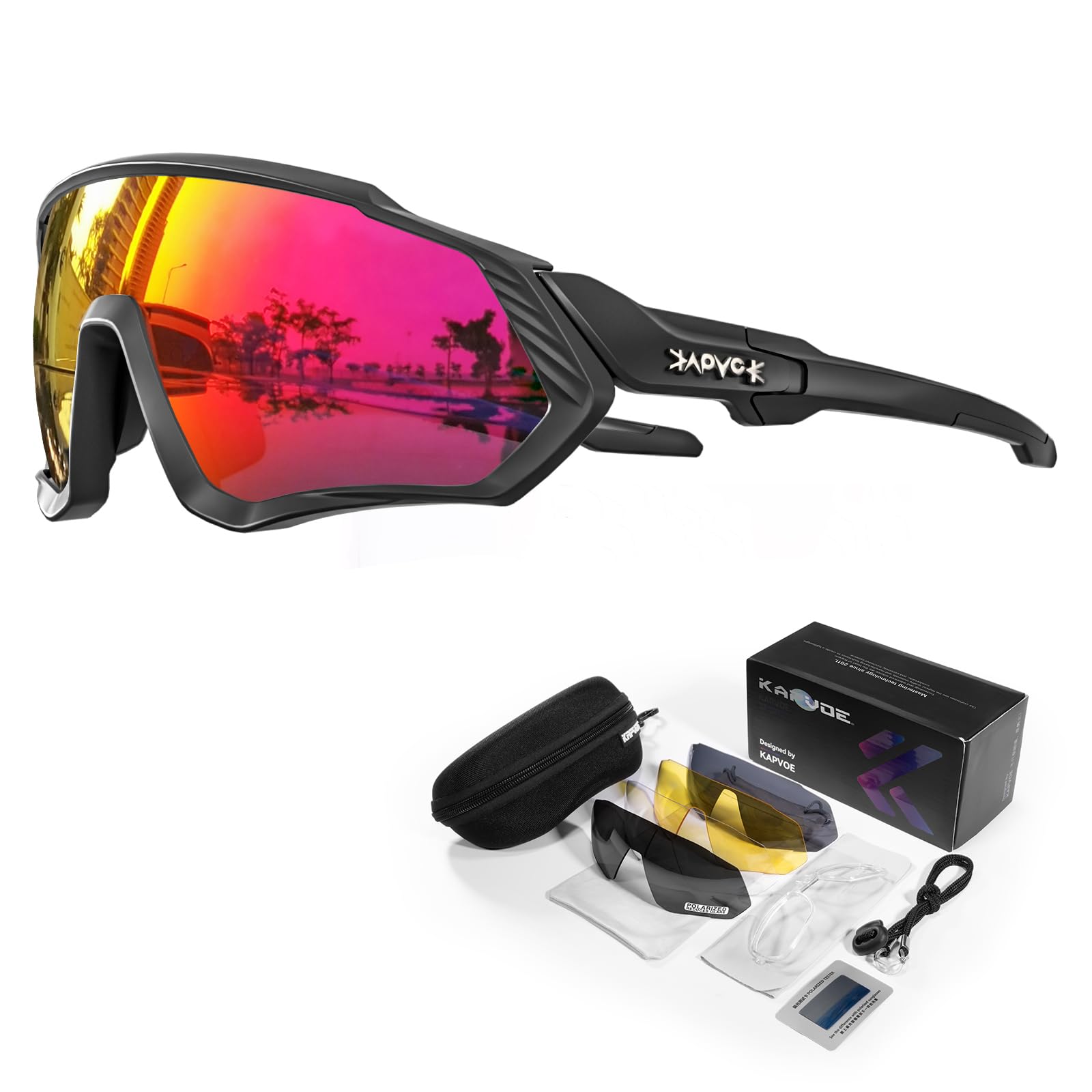 KAPVOE Polarized Cycling Sunglasses 5-Pack with Interchangeable Lenses for Men and Women. Sports Eyewear for Road Cycling, Mountain Biking, Running, Fishing, Rowing, and Golf 02