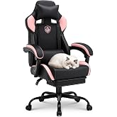 GTPLAYER Gaming Chair with Footrest, High Back Computer Chairs for Adults with Linkage Armrest Lumbar Support Heavy Duty 350lbs Ergonomic Swivel PC Game Chair for Office, Pink