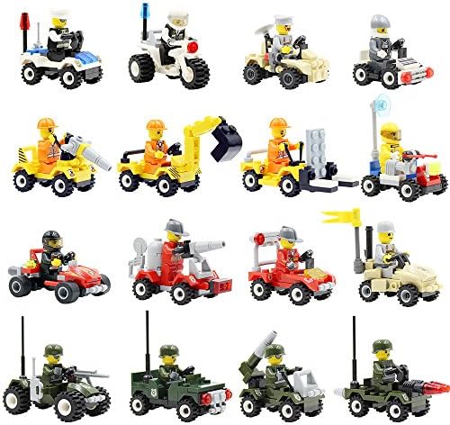 may up Building Vehicles with Minifigures (Set of 16), Birthday Favors for Kids, Party Supplies Toy Gift