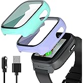 SimpleThings Compatible with Cosmo JrTrack 5 Screen Protector, Hard PC Case with HD Clear Tempered Glass Screen Protector for Cosmo JrTrack 5 Watch for Kids Boys Girls (Teal+Purple)