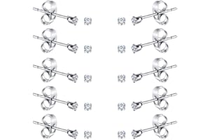 FOSIR 10 Pairs Tiny Womens Surgical Stainless Steel Clear Cubic Zirconia Stud Earrings, Hypoallergenic 316L Earrings Set