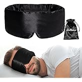 iCooBreeze 100% Natural Silk Eye Mask for Women Men, Soft Pressureless Cooling Blackout Eye Covers for Sleeping, Large Size Sleep Mask fits All Heads Adjustable, 1PC, Black