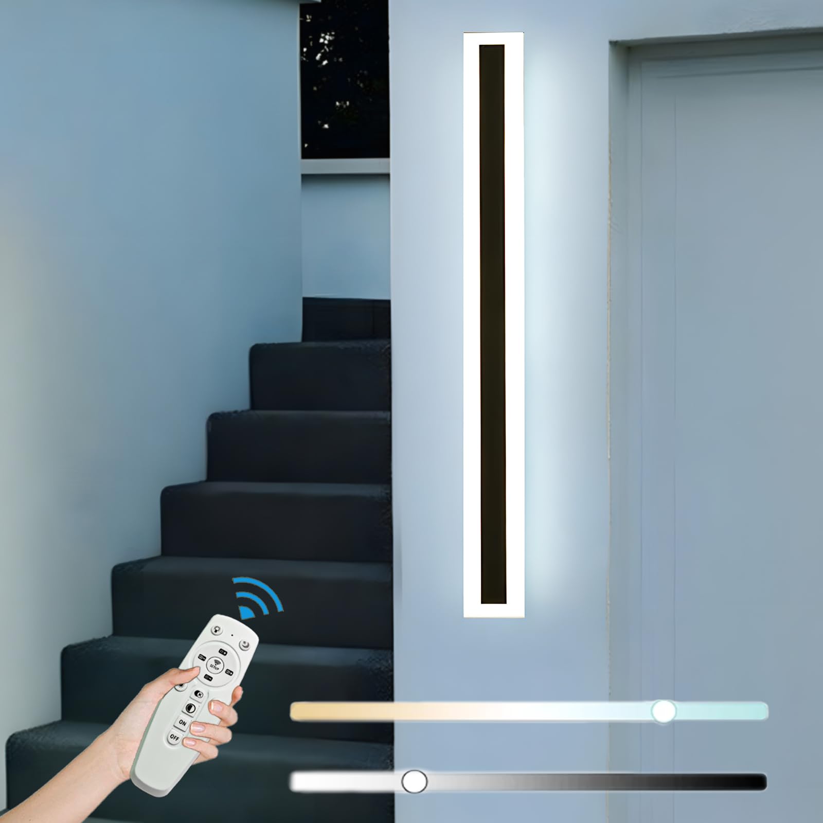 ZTWLEED LED Outdoor Wall Lights,20W Dimmable Wall Lamp with Remote Control,3000K/4000K/6000K,Waterproof Exterior Acrylic Long Outdoor Wall Light for Garden Villa Porch Terraces Garage,100CM
