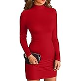 VICHYIE Women Mock Neck Ribbed Bodycon Dress Long Sleeve Mini Pencil Dresses
