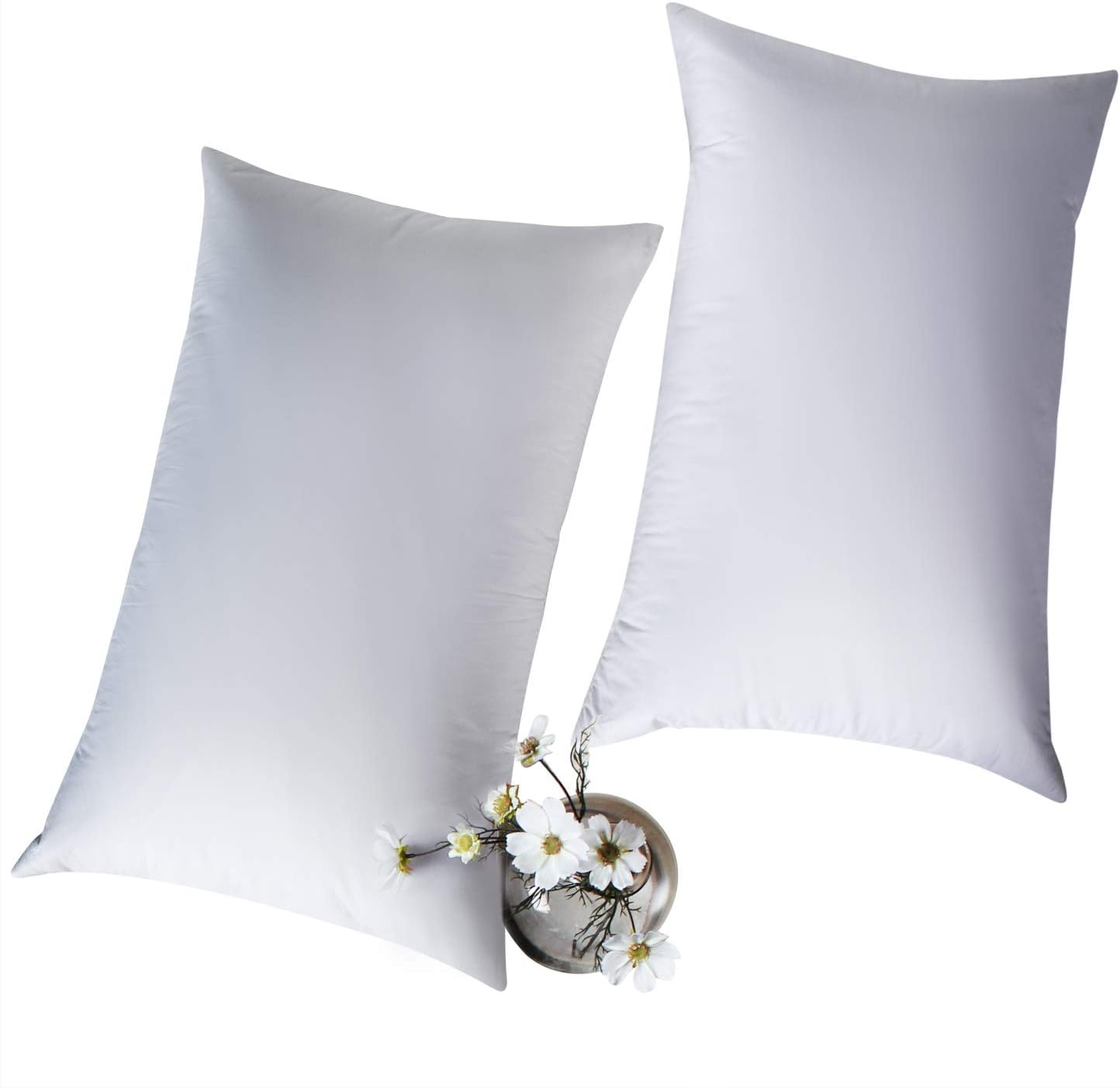 Globon White Goose Feather Bed Pillows Twin Size 20" x 26", 300 TC,100% Cotton Shell,Three Chambers,Hypoallergenic, Medium Firm and Soft Support, Set of 2, White