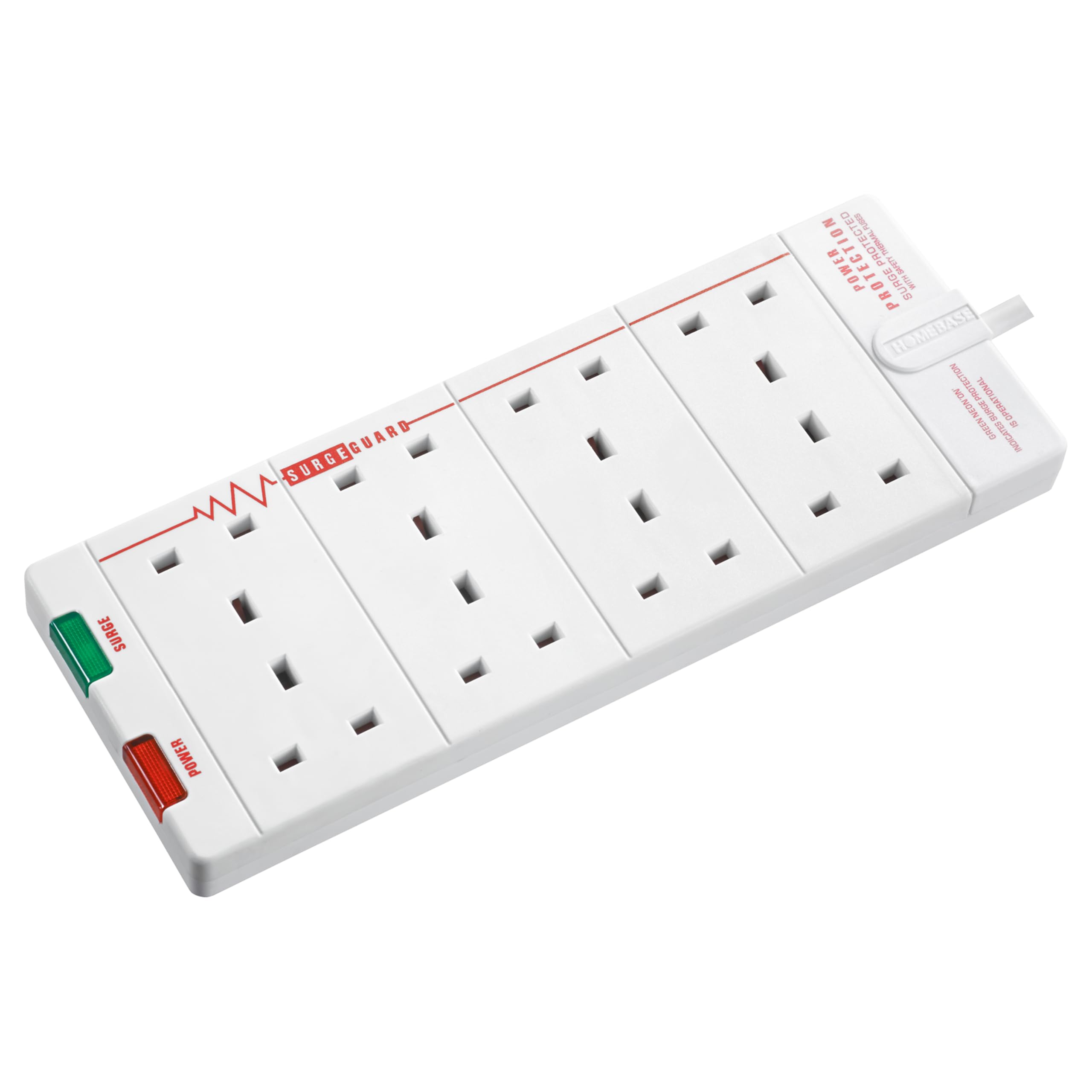 Masterplug Eight Socket Surge Protected Extension Lead, 2 Metres, White