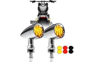 DREAMIZER 2pcs Chrome Bullet 15 LEDs Motorcycle Turn Signal Lights Front and Rear Indicator Lamps Compatible for Harley Honda Yamaha Cruiser Softail Sportster StreetBike Chopper Bobber (Amber lens)