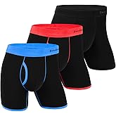 ODOMEIDIC Men's Underwear Boxer Briefs Cotton Regular Long Men 3 Pack S M L XL XXL XXXL, Black/Blue/Red