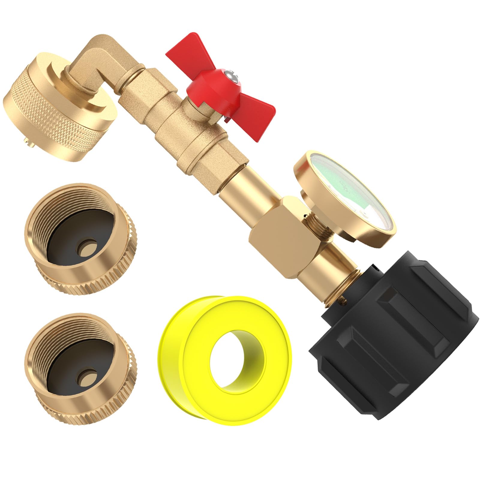 Photo 1 of GardenNow QCC1 Propane Refill Elbow Adapter with Propane Tank Gauge 90 Degree Propane Refill Pressure Adapter with ON/Off Control Valve for Camping Grill 1LB Bottle Refilled Gas from 5~40 LBS Cylinder