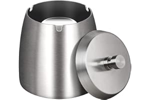 OILP Ash tray Indoors Outdoors,Smokeless Ashtray with Lid for Cigarettes,Large Ashtray Windproof/Rainproof,Stainless Steel Heavy Ashtray for Patio Outside Home Table Decor