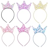 Doromy 6Packs Glitter Crown Headbands for Girls Shiny Princess Sequin Tiara Hair Hoop Party Dress Up Accessories Decorations for Girls & Adults, Birthday, Halloween, Cosplay