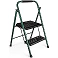 Delxo 2 Step Ladder,2 Step Stool for Adults,Folding Step Stool with Wide Anti-Slip Pedal, Convenient Handgrip, Lightweight, Portable Collapsible Metal Step Stool for Household, Kitchen (Black+Green)