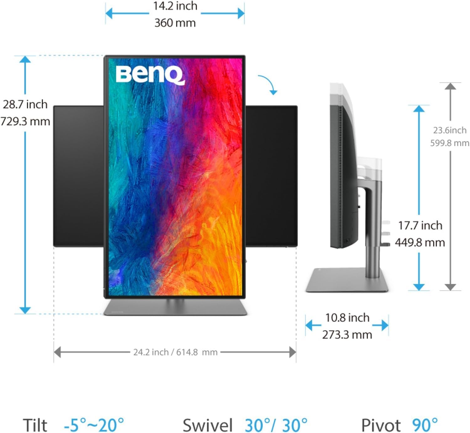 BenQ PD2725U Grafiker Monitor (AQCOLOR Technologie, 27 Zoll, 4K UHD, IPS, P3 Farbraum, Thunderbolt /USB-C-Laden, DP / HDMI, KVM, Hardware kalibriert, HDR 400, Höhenverstellbar), MacBook kompatibel 3