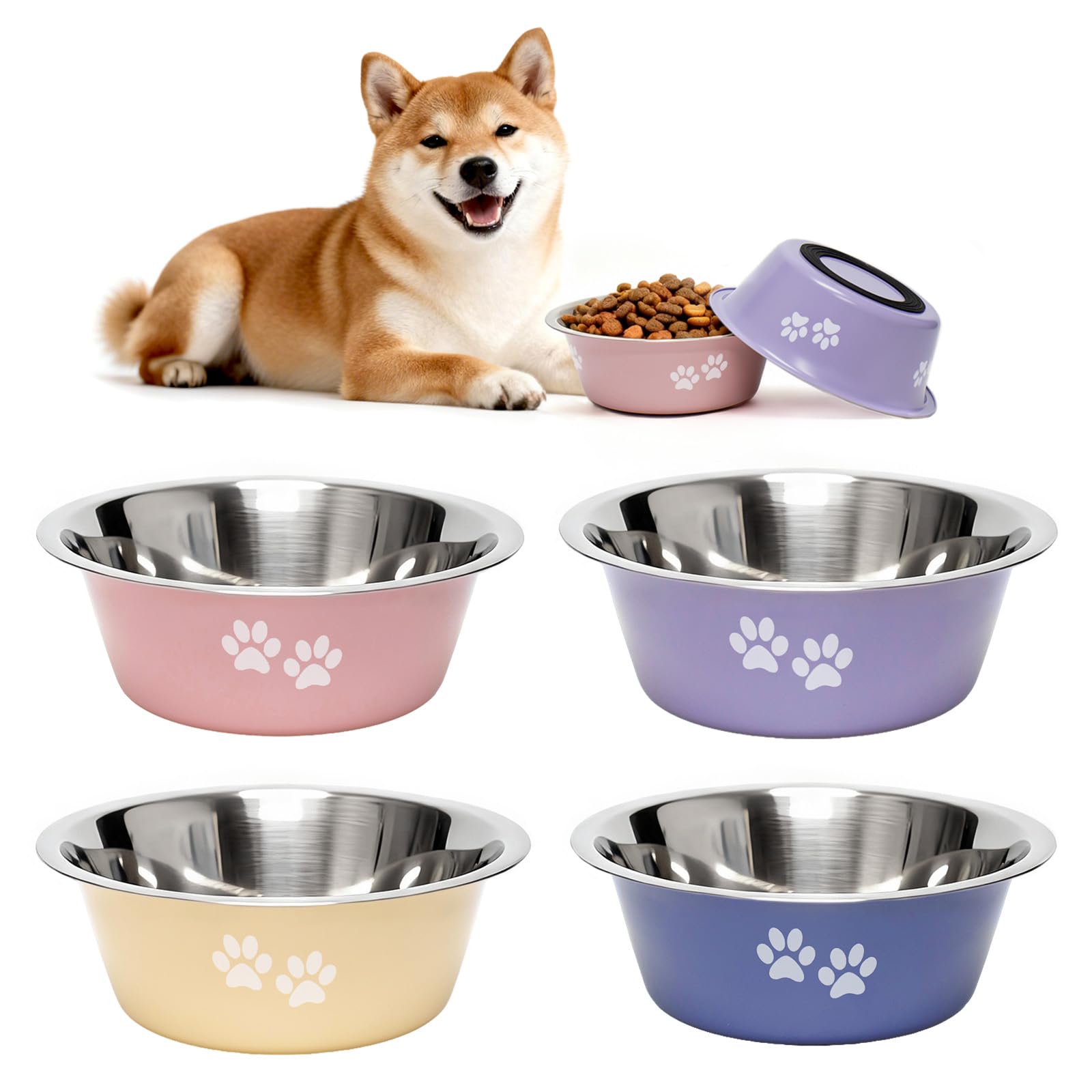 Photo 1 of [4 Pack] Stainless Steel Dog Bowls, Colorful Metal Dog Food and Water Bowl with Non-Slip Quiet Bottom, Easy to Clean, Dishwasher Safe, Ideal for Feeding Large Medium Small Dogs Cats, 3.6 Cups (29 oz)