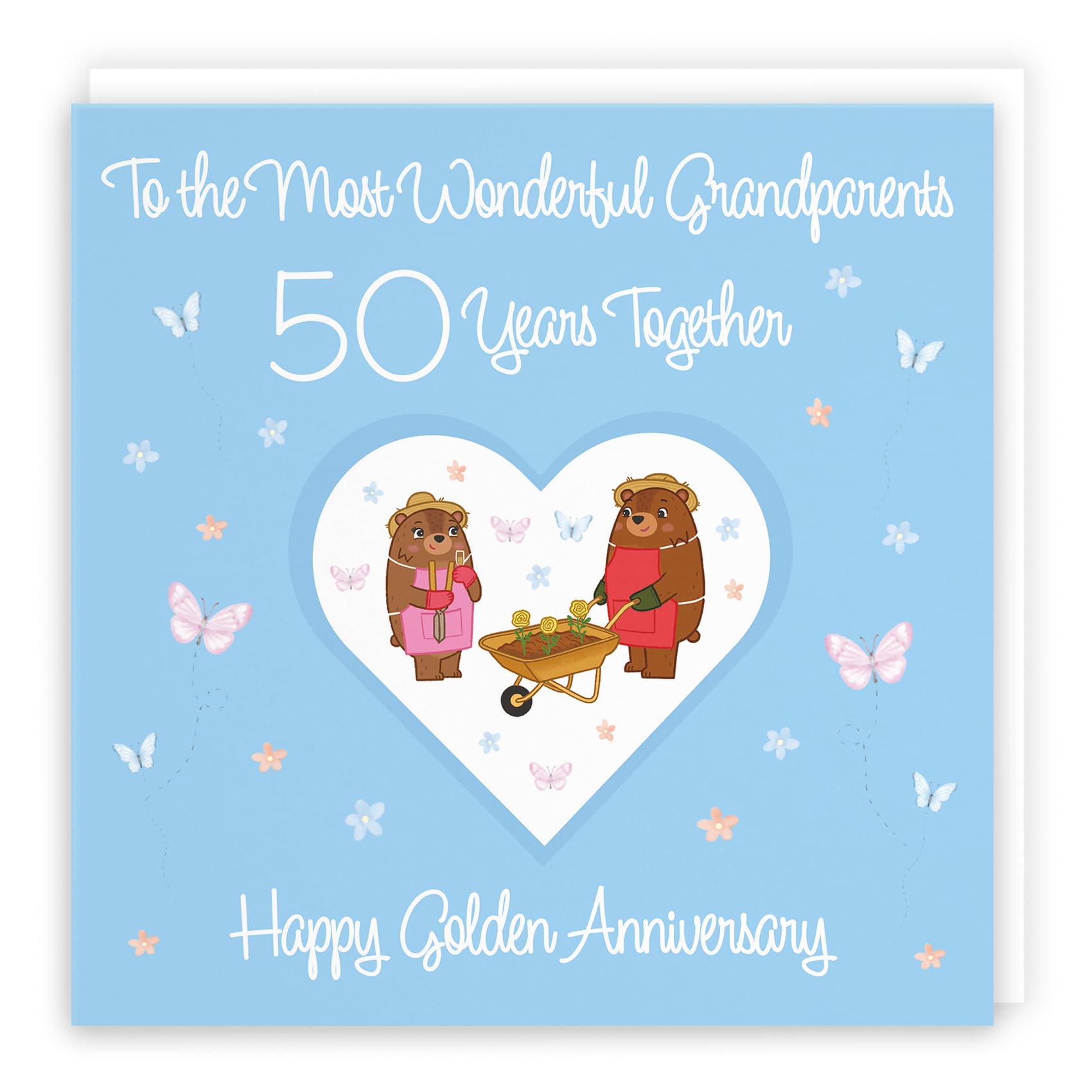 Hunts England - Large Grandparents 50th Anniversary Card - 50 Years - Golden Anniversary - Romantic Meadows - Fun Card - 50th Anniversary Card For Grandparents - 210 x 210 mm
