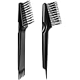 Yaomiao Hair Brush Cleaner Tool 2-in-1, Hair Brush Remover Rake for Removing Hair Dust, Mini Wet Hair Comb for Removing Dirt, Home Salon Use, Black, 2 Pieces