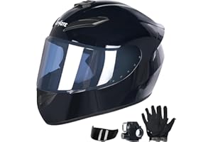 HOTNOTE Full Face Motorcycle Street Bike Helmet with Motorcycle Gloves for Men and Women + 2 Visors DOT Model and Helmet Lock for BMX ATV MTB Riding, Road Racing, Cycling