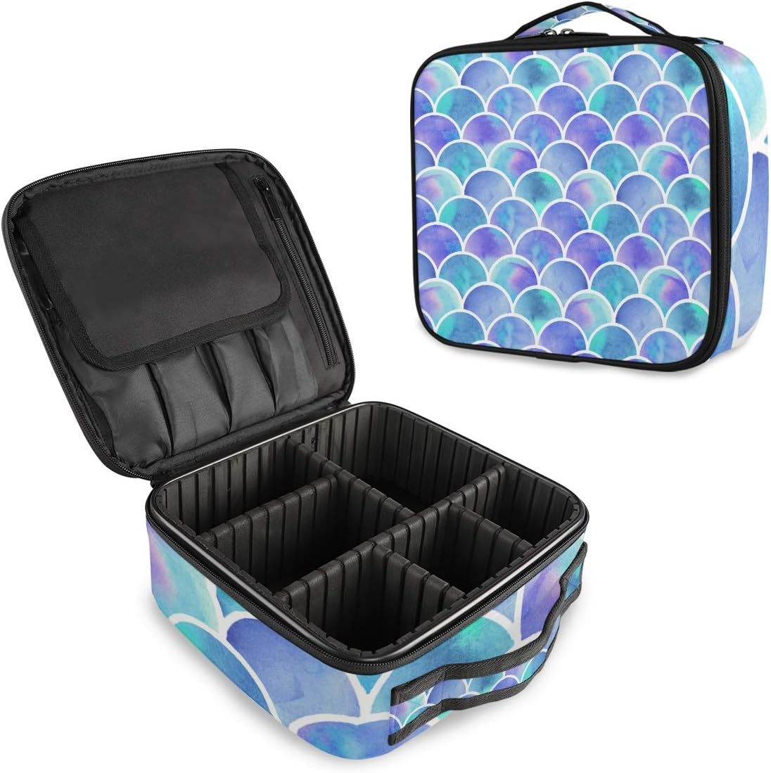 Mermaid Scale Travel Makeup Case, Portable Organizer Makeup Train Case Handy Makeup Bag Cosmetic Case for Cosmetics Makeup Brushes Women