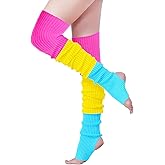 v28 Women Girls Thigh High Neon Ribbed Long 80s 90s Party Skating Leg Warmers