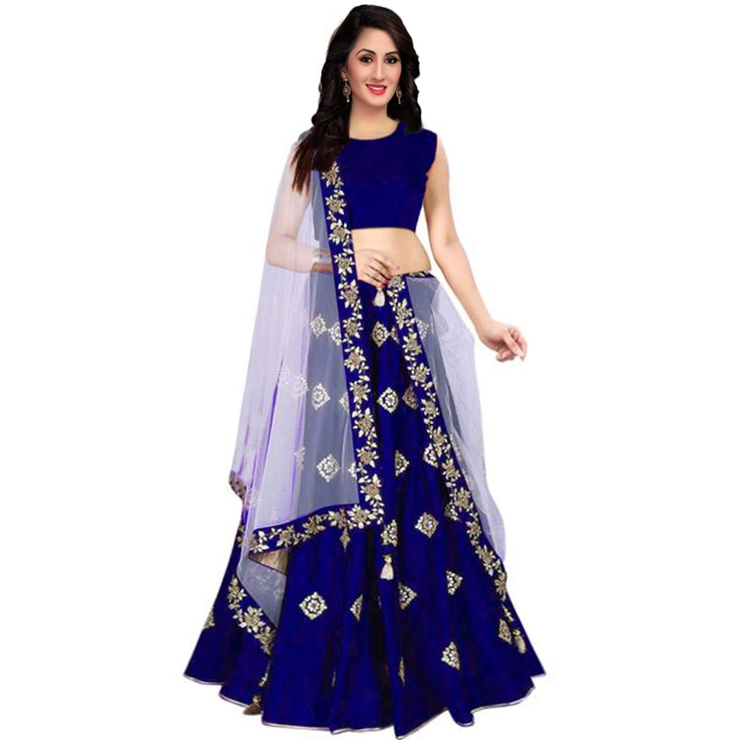 esencee embroidered taffeta satin semi stitched lehenga choli for women