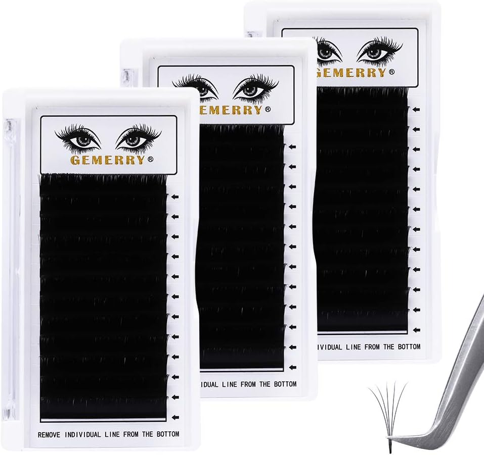 3 Trays Easy Fan Lash Extensions C curl 0.07mm 12mm+13mm+14mm Russian Volume Noir Lash Tray Automatic Flowering Blooming Self Fanning Lashes Individual Lashes Gemerry Lash(0.07-c curl-12mm+13mm+14mm)