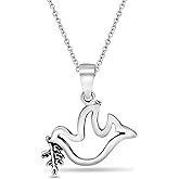 AeraVida .925 Sterling Silver Dove and Olive Leaf Pendant Necklace for Women Peace Bird Jewelry Animal Charm Nature Inspired Polished Oxidized Cable Chain Gift Ready | 18 inch