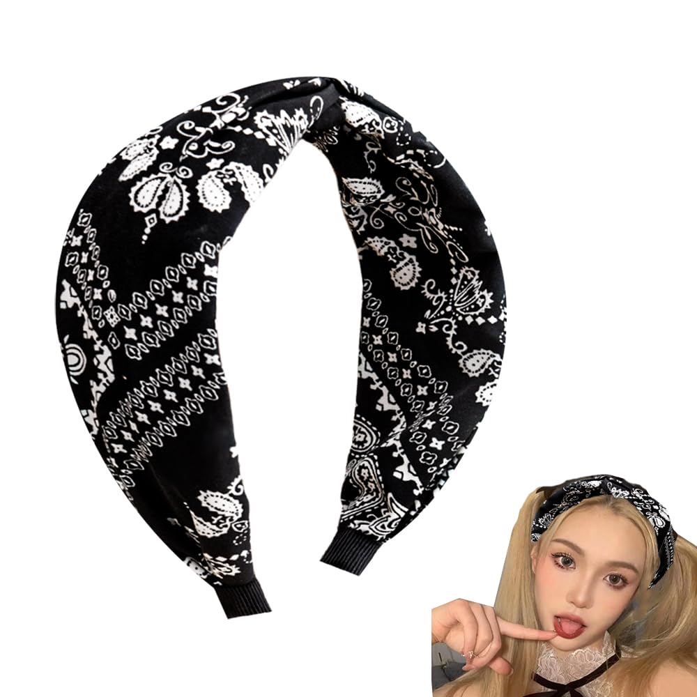 Boho Twist Knot Headband Black Bandana Headband for Women Knotted Headbands for Women's Hair Boho Hair Bands for Halloween Costume Accessories for Women Top Knot Hair Band