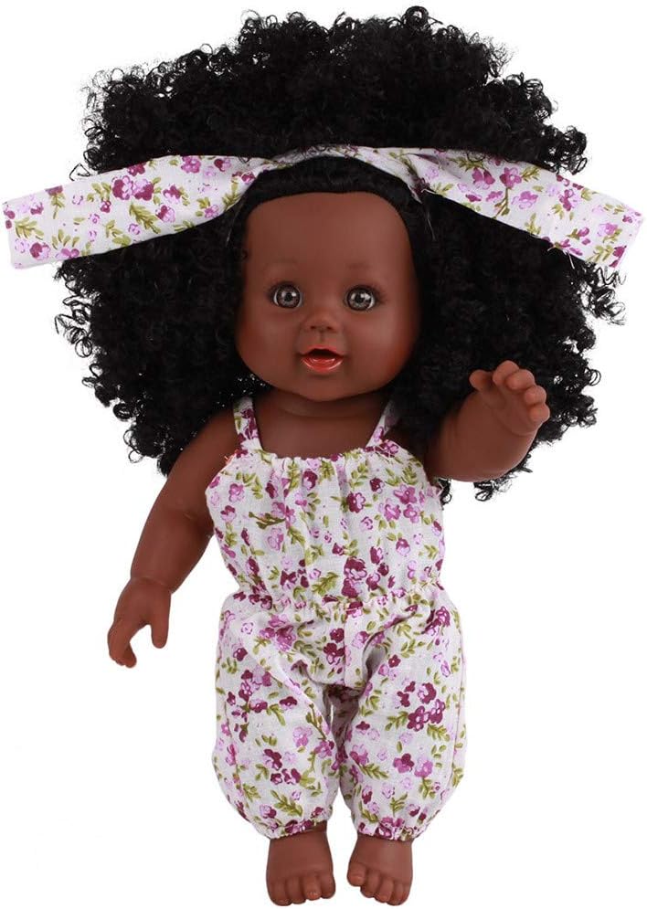 Littleice 12 inch Baby Play Dolls Black Girl Dolls African American Play Dolls Lifelike Child Simulation Baby Doll Black Doll Toy Gifts (B)