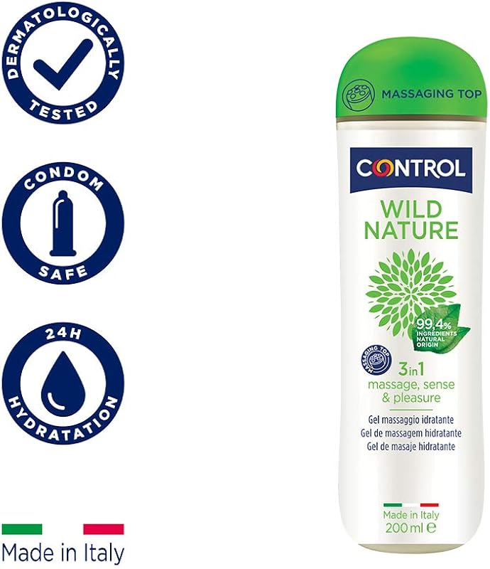 Natural, Pack de Preservativos Nature y Gel de Masaje Wild 3 en 1, 99,4% Ingredientes Naturales - 24 Preservativos