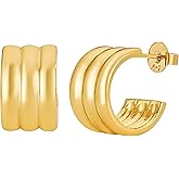 Triple Gold Hoop Earrings – 18K Gold Plated Chunky Huggie Earrings for Women, Lightweight, Hypoallergenic Statement Jewelry by Malibu Sunday