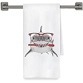 Fyecoluo Coastal Beach Shark Hand Towels, Ocean Shark Bathroom Decor, Sea Animal Nautical Hand Towels for Kids Boys Girls Bathroom Washroom Restroom Toilet, 16x24 Inch