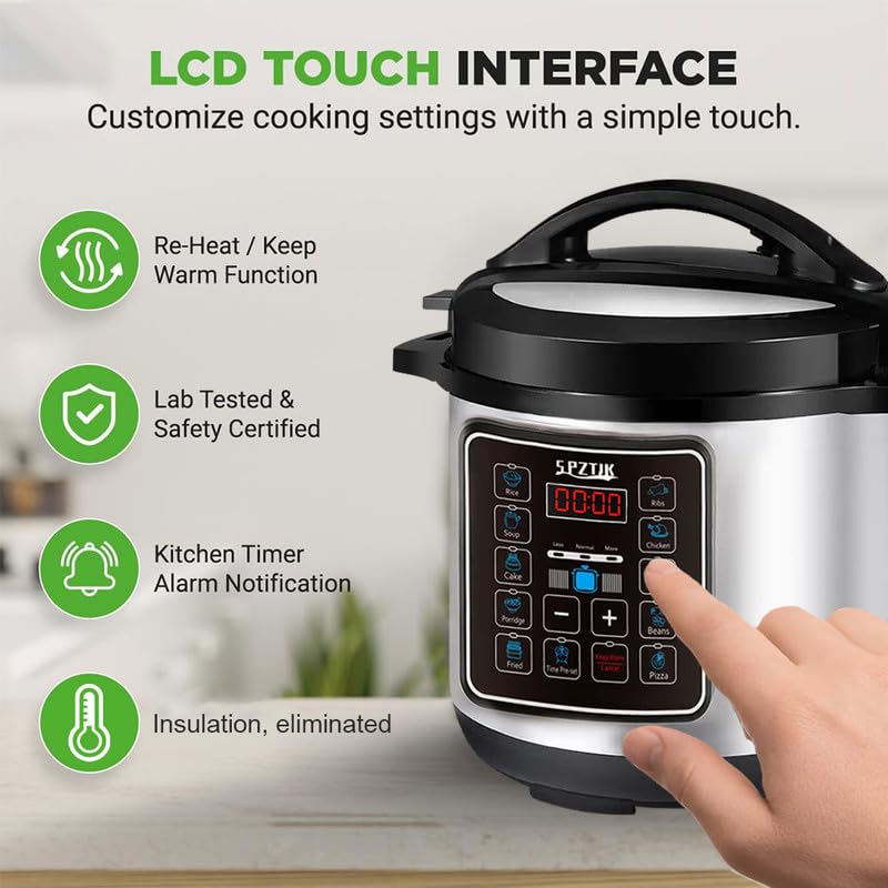 SPZTJK 12-in-1 Electric Pressure Cooker 6 Quart, LED Multifunction Steamer, 24-Hour Presetting Electric Rice Cooker, Pressure Cooker, Slow Cooker, Steamer, Warmer, Multicooker, 1000W, Stainless Steel