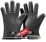 ProChefSet Non Slip BBQ Grilling Gloves and Digital Thermometer - Black