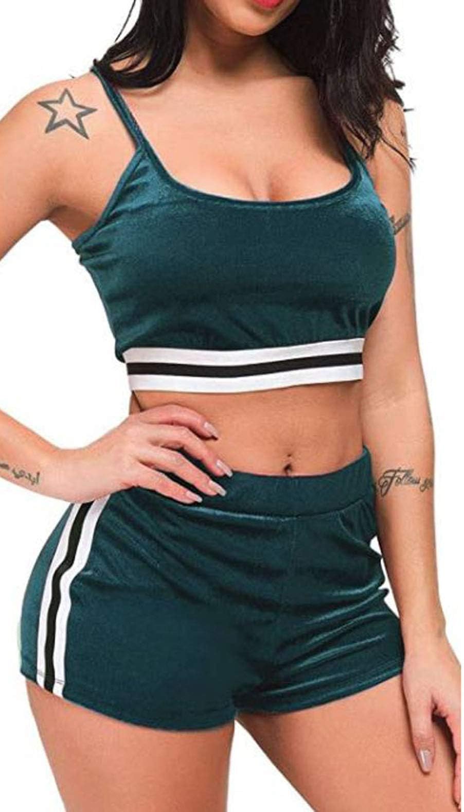 Women's Sexy Bodycon Sleeveless Tank Crop Top Shorts Pant Set Club 2 Piece Outfits Yoga Sports High Waist Tracksuit Set