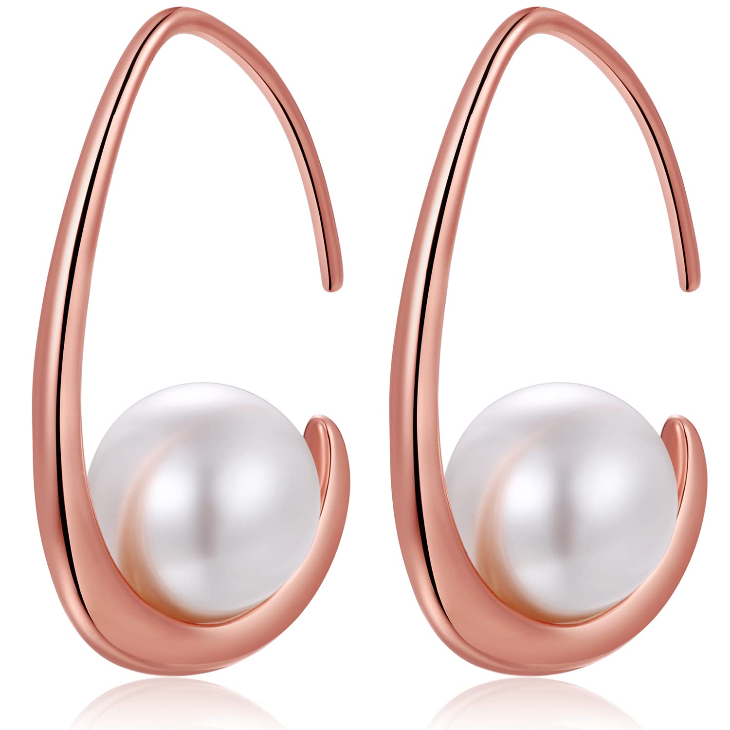 Pearl Earrings Rose Gold Pearl Dangle Earrings Silver Pearl Drop Earrings for Women Sterling Silver Pearl Earrings Dangle Pearl Leverback Earrings Diamond Pearl Earrings Dangling Pearl Earrings 10MM
