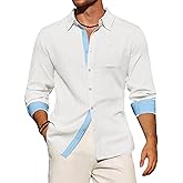 Yousify Mens Button Down Shirts Long Sleeve Casual Textured Dress Shirt Wrinkle-Free Beach Tops with Pocket
