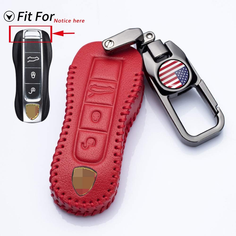 Goshion Genuine Leather Keyless Entry Remote Key Covers Compatible with Porsche, Jaronx Key Fob Cover Keyless Entry Skin Protectors (Compatible with:Porsche Cayenne Panamera 2018 2019)