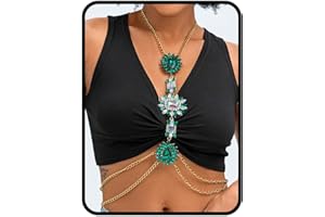 ELABEST Boho Rhinestone Statement Chest Chain Crystal Necklace Body Chain Summer Beach Body Jewelry Accessories for Women