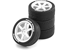 Chanmoo 1/10 RC Rally Racing Tires And Hard Plastic Drift Wheels 12mm Hex On Road Tyres For 1:10 Touring Street Car Tamiya TT01 TT02 XV01 TA06 A959 PTG2 144001 HPI KYOSHO HSP PTG2 Traxxas 4PCS (White)