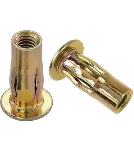 Uxcell 100pcs 1/4-20 Multi-Grip Rivet Nuts – Pre-Bulbed Shank Insert Nuts – Gold Zinc Plated