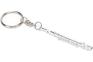 Kodrily Metal Flute Keychain Ornament, Mini Musical Instrument Key Rings, Silver Flute Key Necklace with Ring, Musical Instrument Keyrings for Keys Decoration, 4.3in