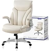 Nouhaus Big and Tall Desk Office Chair with Lumbar Support, High Back PU Leather Ergonomic Office Chair, Executive Desk Chair Computer Chairs with Adjustable Flip-up Armrests (Posture Lite,White)
