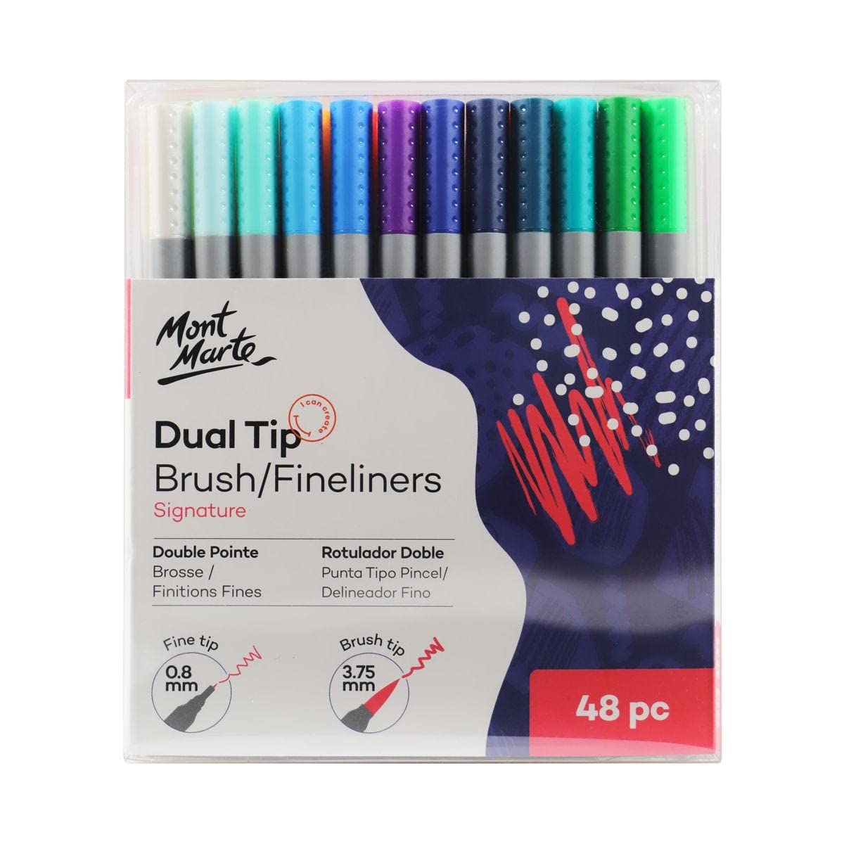 Mont Marte MMPM0024 Dual Tip Brush/Fineliners Tri Grip - Set of 48