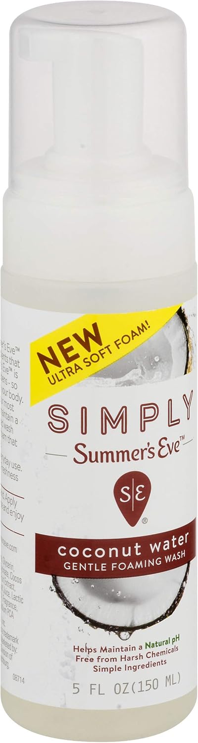 Summer's Eve Simply Gentle Foaming Wash - Helps Maintain a naturally healthy pH - Free From Harsh Chemicals, Dyes, Alcohol, and Parabens - Gynecologist Tested - Coconut Water - 5 Ounce (850105): Health & Personal Care
