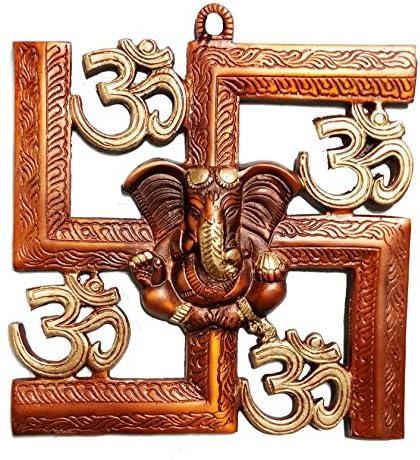 Rci Handicrafts Aluminum Wall Hanging of Lord Ganesha on Swastik with Om Showpiece, Corporate Gift - 22.86 cm