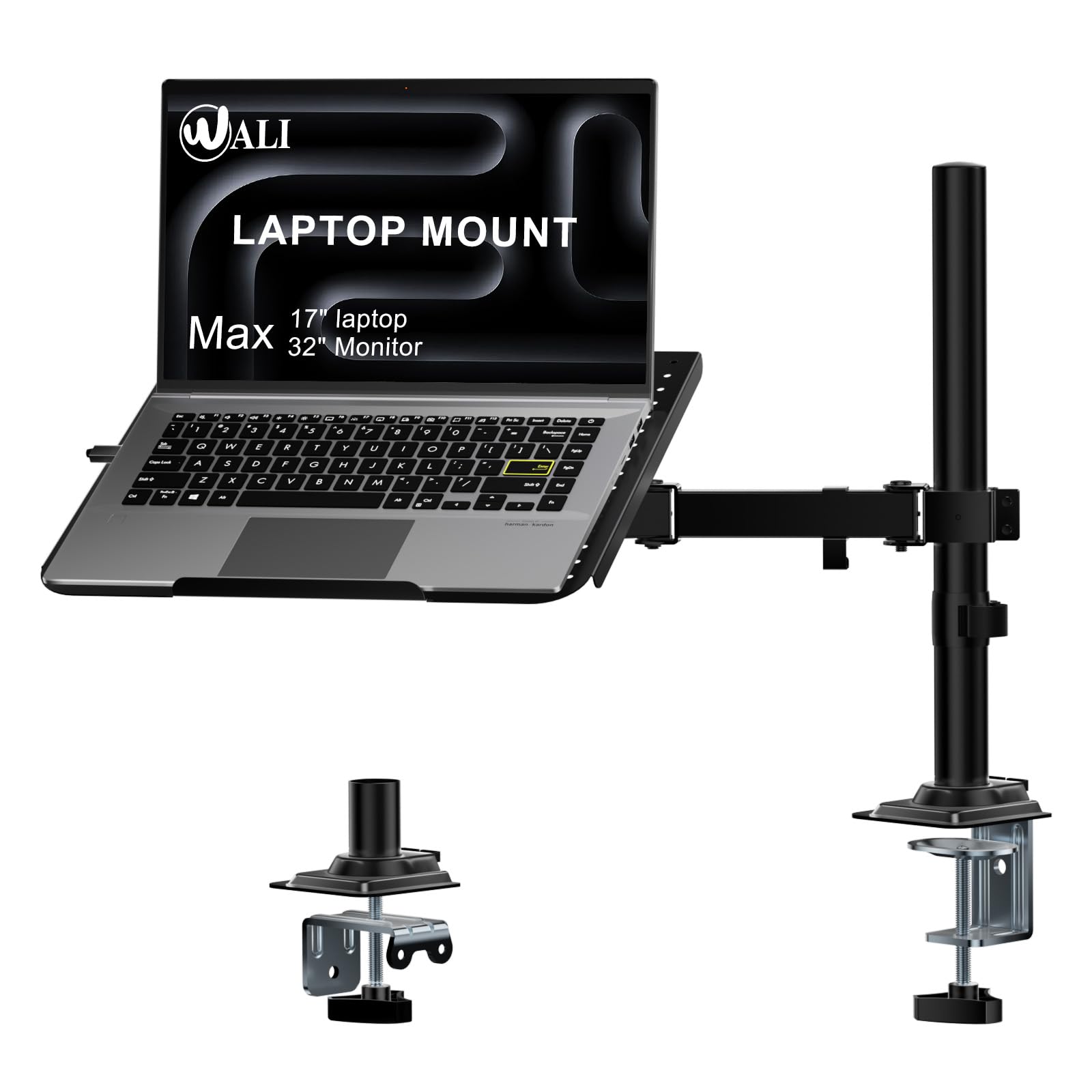 Photo 1 of ***MISSING HARDWARE***WALI Laptop Tray Desk Mount for 17inch Notebook, Fully Adjustable Laptop Arm up to 22lbs, Monitor Mount with Vented Cooling Platform Stand (M00LP), Black