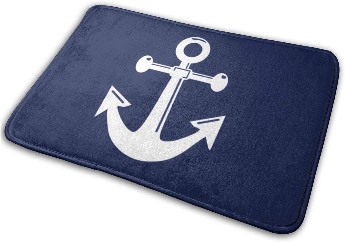 Blue White Nautical Emblem Bath Mat Polyester Front Door Mat
