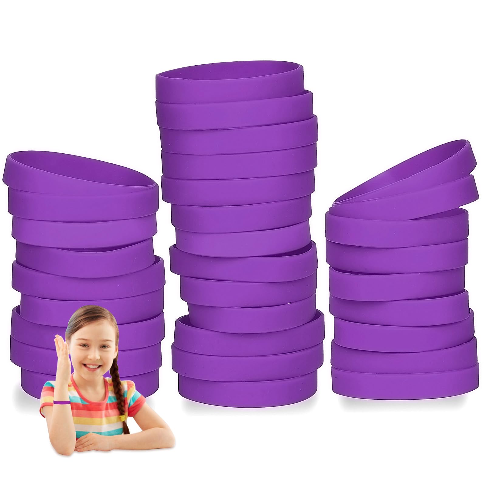 THXIY 25PCS Silicone Wristbands for Kids Teens, 7'' Sports Wholesale Rubber Bracelets for Events, Party Teacher Supplies Boys Gilrs Education Activities Purple — image 1