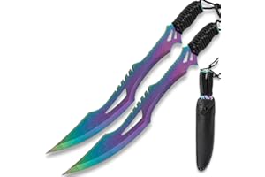 BUDK Guardian Twin Machete Set with Sheath | 11” Stainless Steel Blades | Red and Black Finish | Paracord Wrapped Handles | Includes Nylon Sheath with Adjustable Shoulder Strap | 17 1/2” Overall